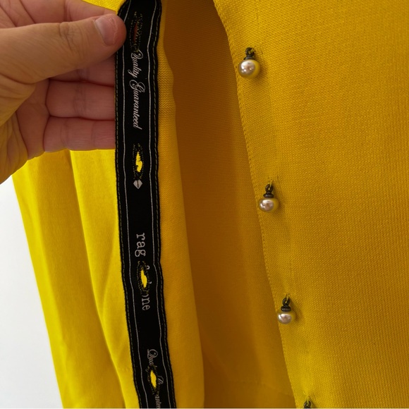 Rag & Bone Women’s Yellow Cardigan Faux Pearl Buttons Sweater Size Medium - Picture 5 of 14